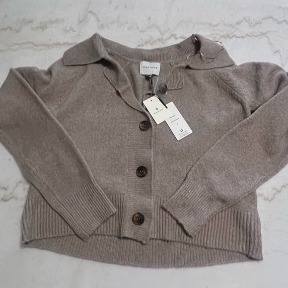 Pink Rose Knit Ribbed Knit Button Front Cardigan Oatmeal Women’s. Size M - Picture 1 of 3